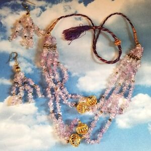 Amethyst gemstone set of necklace and earrings gem